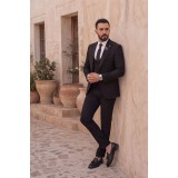 Life Style Butiken Ανδρικό Κοστούμι 3 Τεμαχίων Slim Fit  Λείο 4 Εποχών με Σταυρωτό Γιλέκο LS1337008 Μαύρο 3