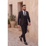Life Style Butiken Ανδρικό Κοστούμι 3 Τεμαχίων Slim Fit  Λείο 4 Εποχών με Σταυρωτό Γιλέκο LS1337008 Μαύρο 4