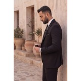 Life Style Butiken Ανδρικό Κοστούμι 3 Τεμαχίων Slim Fit  Λείο 4 Εποχών με Σταυρωτό Γιλέκο LS1337008 Μαύρο 7