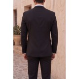 Life Style Butiken Ανδρικό Κοστούμι 3 Τεμαχίων Slim Fit  Λείο 4 Εποχών με Σταυρωτό Γιλέκο LS1337008 Μαύρο 8