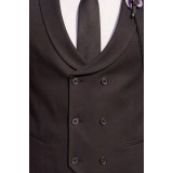 Life Style Butiken Ανδρικό Κοστούμι 3 Τεμαχίων Slim Fit  Λείο 4 Εποχών με Σταυρωτό Γιλέκο LS1337008 Μαύρο 11