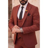 Life Style Butiken Ανδρικό Κοστούμι 3 Τεμαχίων Slim Fit Ανάγλυφο 4 Εποχών με Σταυρωτό Γιλέκο LS1337009 Rust (Κεραμιδί) 2