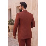 Life Style Butiken Ανδρικό Κοστούμι 3 Τεμαχίων Slim Fit Ανάγλυφο 4 Εποχών με Σταυρωτό Γιλέκο LS1337009 Rust (Κεραμιδί) 3