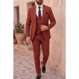 Life Style Butiken Ανδρικό Κοστούμι 3 Τεμαχίων Slim Fit Ανάγλυφο 4 Εποχών με Σταυρωτό Γιλέκο LS1337009 Rust (Κεραμιδί) 4