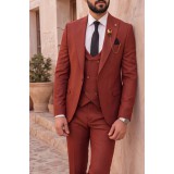 Life Style Butiken Ανδρικό Κοστούμι 3 Τεμαχίων Slim Fit Ανάγλυφο 4 Εποχών με Σταυρωτό Γιλέκο LS1337009 Rust (Κεραμιδί) 5