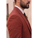 Life Style Butiken Ανδρικό Κοστούμι 3 Τεμαχίων Slim Fit Ανάγλυφο 4 Εποχών με Σταυρωτό Γιλέκο LS1337009 Rust (Κεραμιδί) 6