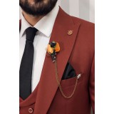 Life Style Butiken Ανδρικό Κοστούμι 3 Τεμαχίων Slim Fit Ανάγλυφο 4 Εποχών με Σταυρωτό Γιλέκο LS1337009 Rust (Κεραμιδί) 8