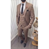 Life Style Butiken Ανδρικό Κοστούμι 3 κομμάτια με γιλέκο Slim Fit LS1801 Brown 2
