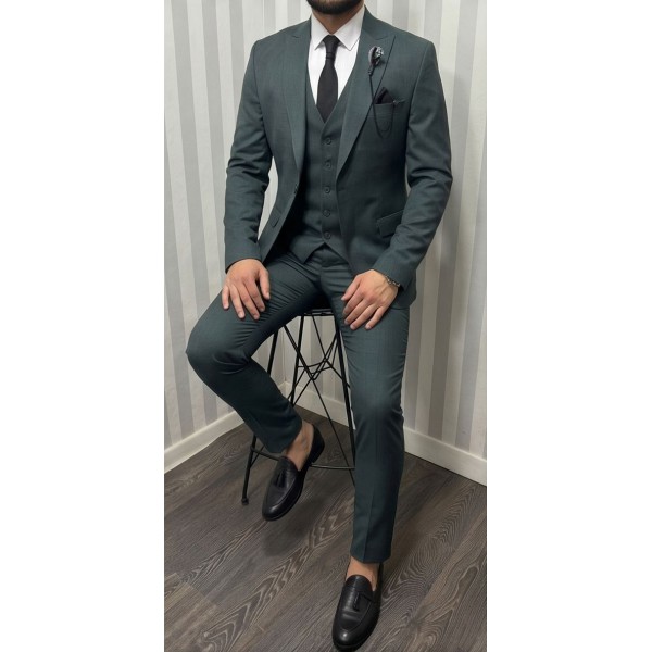 Life Style Butiken Ανδρικό Κοστούμι 3 κομμάτια με γιλέκο Slim Fit LS1801 Green
