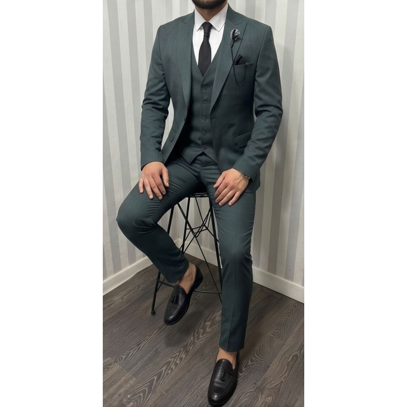 Life Style Butiken Ανδρικό Κοστούμι 3 κομμάτια με γιλέκο Slim Fit LS1801 Green Ανδρικά