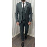 Life Style Butiken Ανδρικό Κοστούμι 3 κομμάτια με γιλέκο Slim Fit LS1801 Green 2