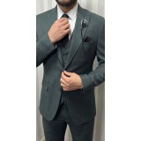 Life Style Butiken Ανδρικό Κοστούμι 3 κομμάτια με γιλέκο Slim Fit LS1801 Green 3