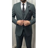 Life Style Butiken Ανδρικό Κοστούμι 3 κομμάτια με γιλέκο Slim Fit LS1801 Green 4