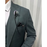 Life Style Butiken Ανδρικό Κοστούμι 3 κομμάτια με γιλέκο Slim Fit LS1801 Green 7