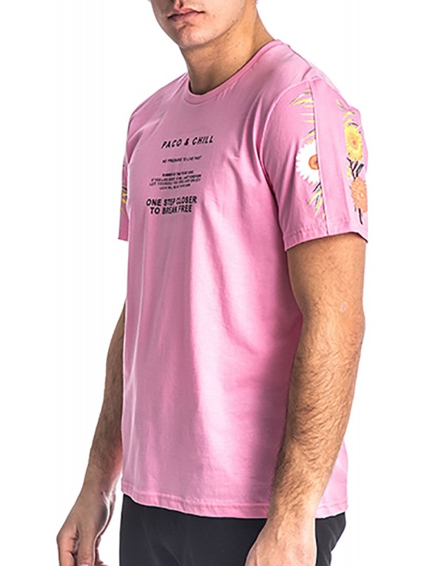 Paco & co 213522 t-shirt με τύπωμα στο μανίκι ΡΟΖ