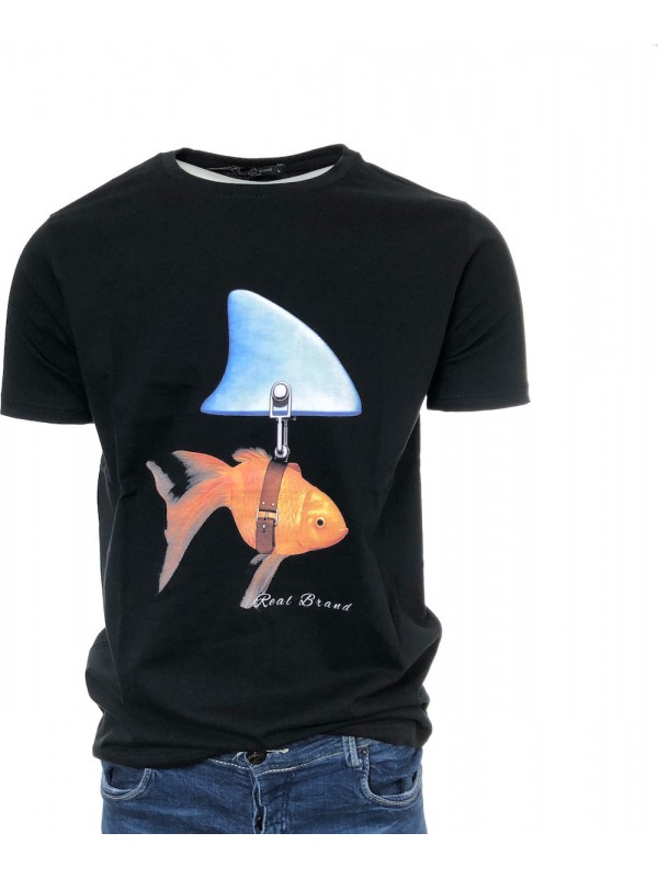 Ανδρική κοντομανικη μπλούζα bad fish REAL BRAND 420 ΜΑΥΡΗ