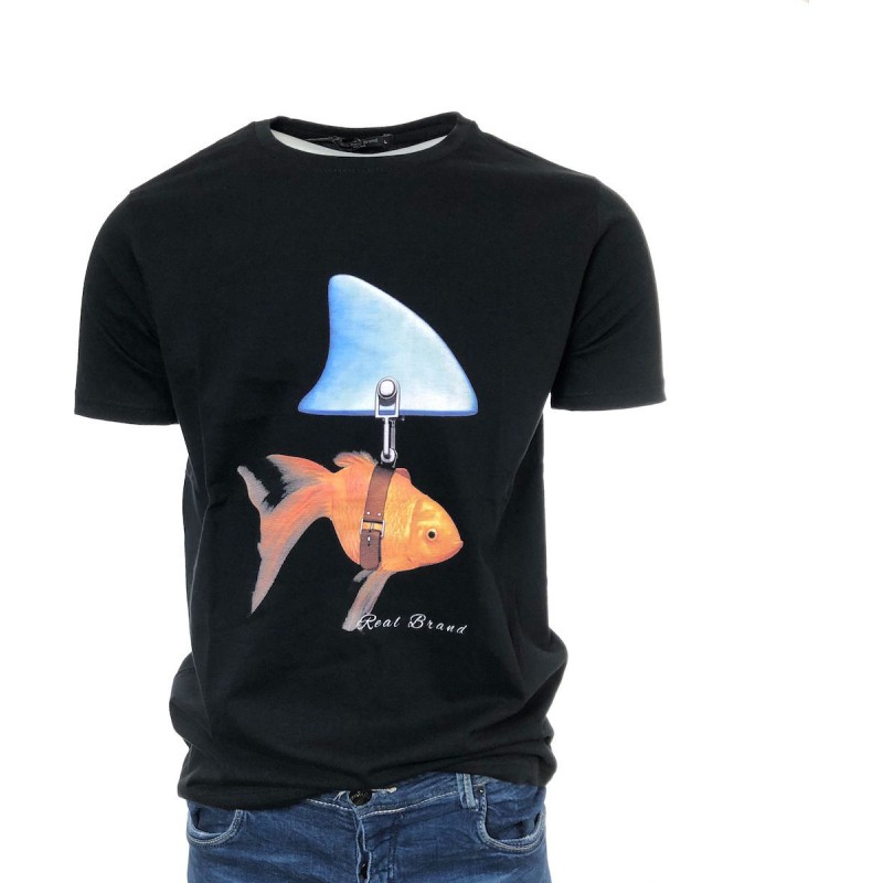 Ανδρική κοντομανικη μπλούζα bad fish REAL BRAND 420 ΜΑΥΡΗ Ανδρικά