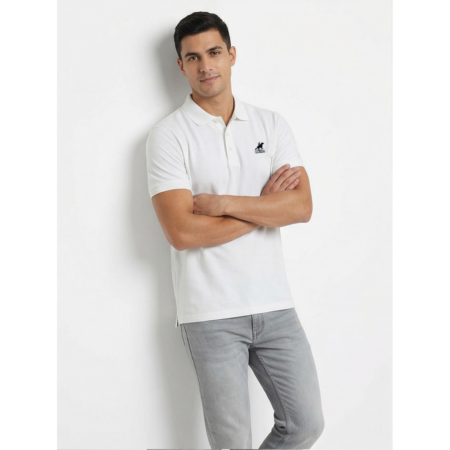 U.S Grand Polo equipment & apparel Ανδρική κοντομάνικη μπλούζα με γιακά AU02658_BI6BIANC Λευκό