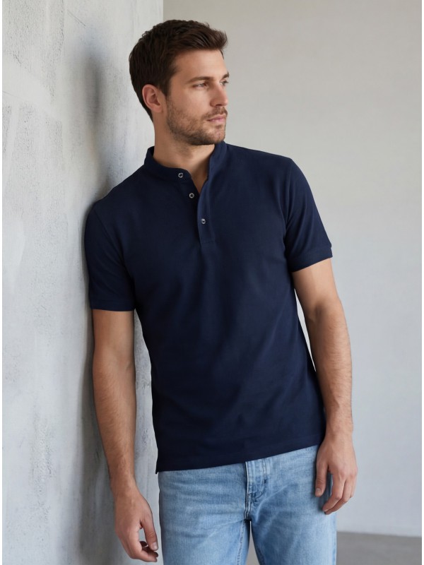 Life Style Butiken Ανδρική κοντομάνικη μπλούζα Polo Mao με κουμπιά LS12431837 Navy