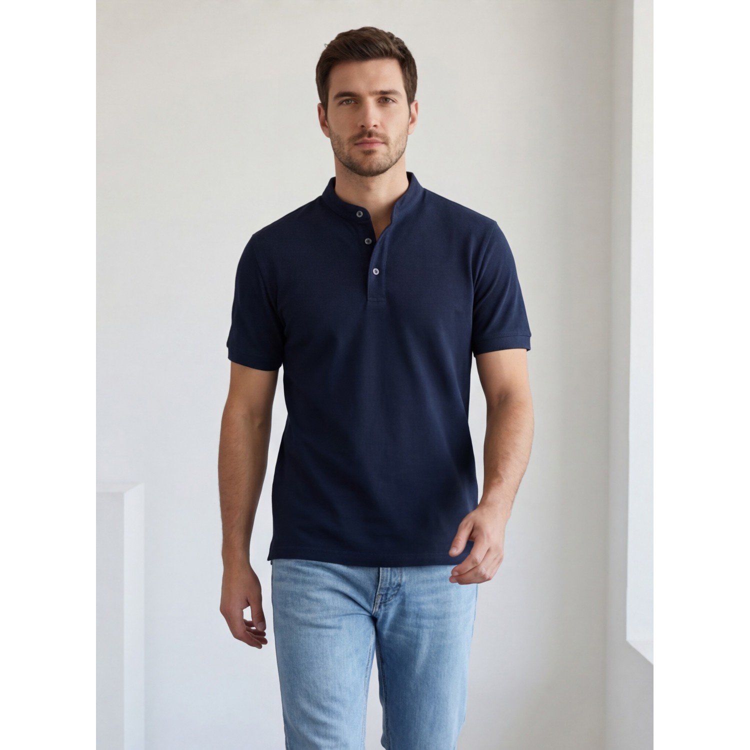 Life Style Butiken Ανδρική κοντομάνικη μπλούζα Polo Mao με κουμπιά LS12431837 Navy