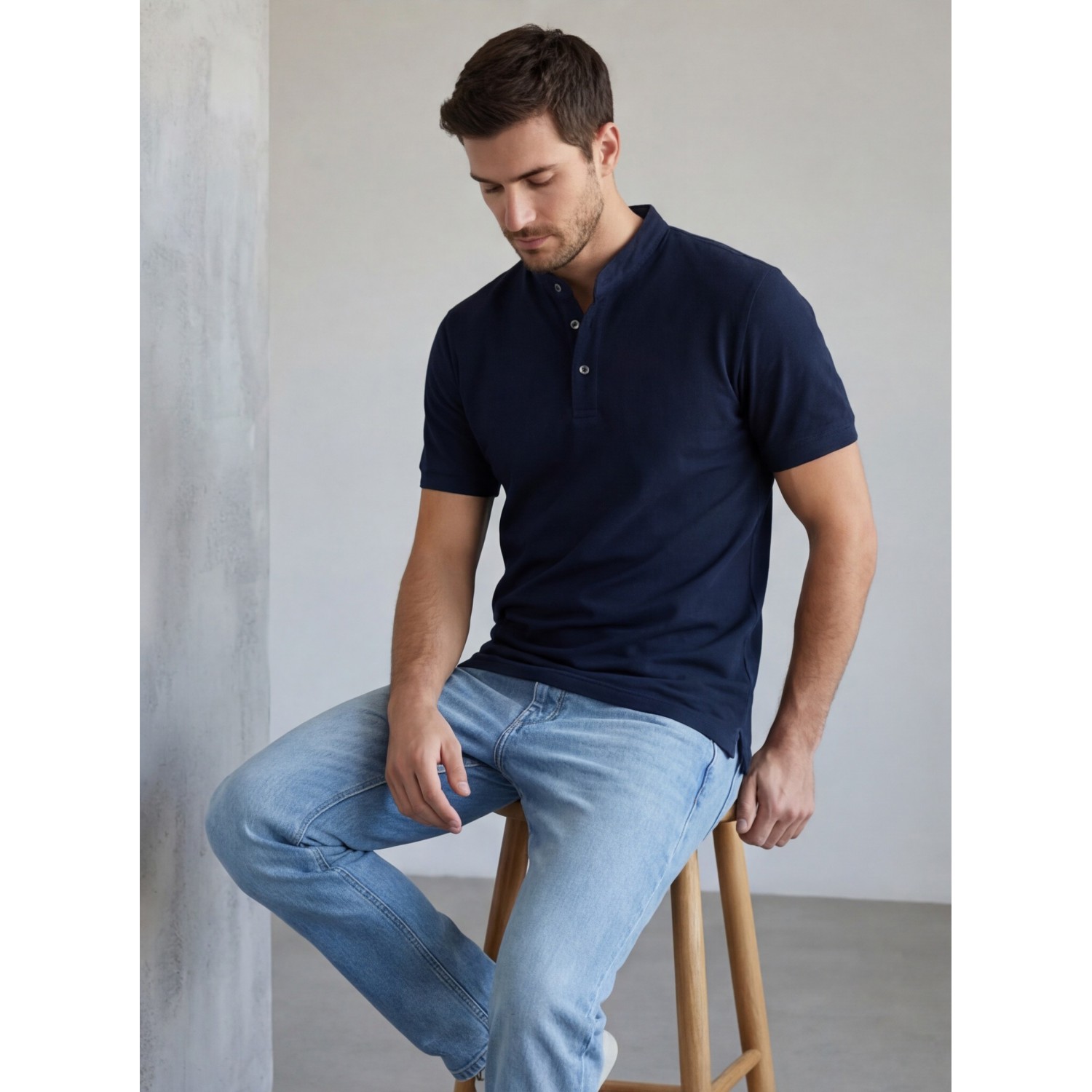 Life Style Butiken Ανδρική κοντομάνικη μπλούζα Polo Mao με κουμπιά LS12431837 Navy