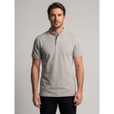 Life Style Butiken Ανδρική κοντομάνικη μπλούζα Polo Mao με κουμπιά LS12431837 Γκρι