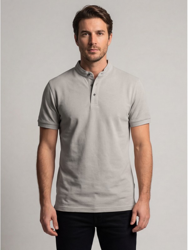 Life Style Butiken Ανδρική κοντομάνικη μπλούζα Polo Mao με κουμπιά LS12431837 Γκρι