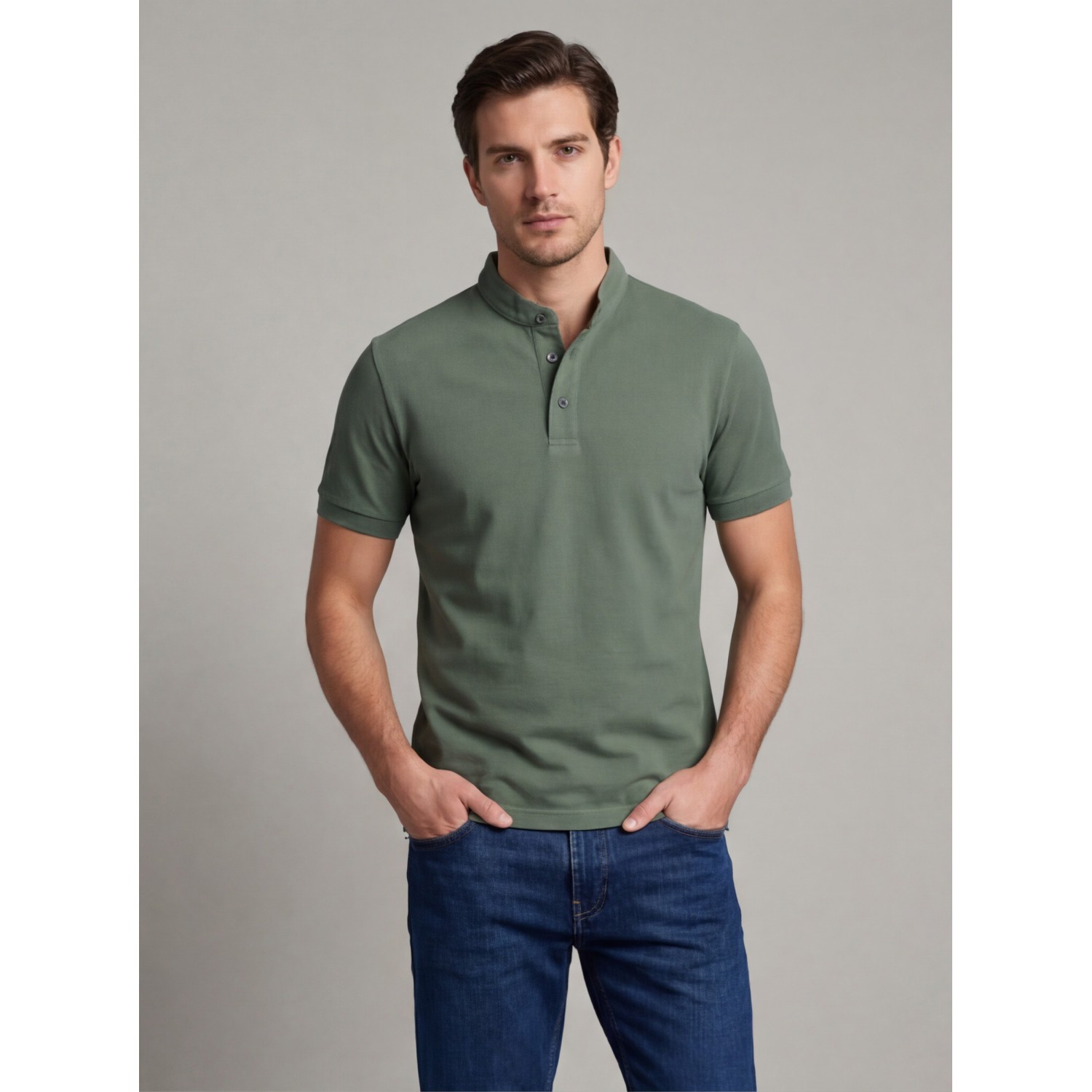 Life Style Butiken Ανδρική κοντομάνικη μπλούζα Polo Mao με κουμπιά LS12431837 Μέντα