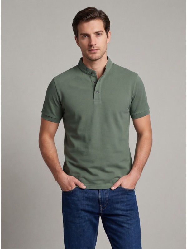 Life Style Butiken Ανδρική κοντομάνικη μπλούζα Polo Mao με κουμπιά LS12431837 Μέντα