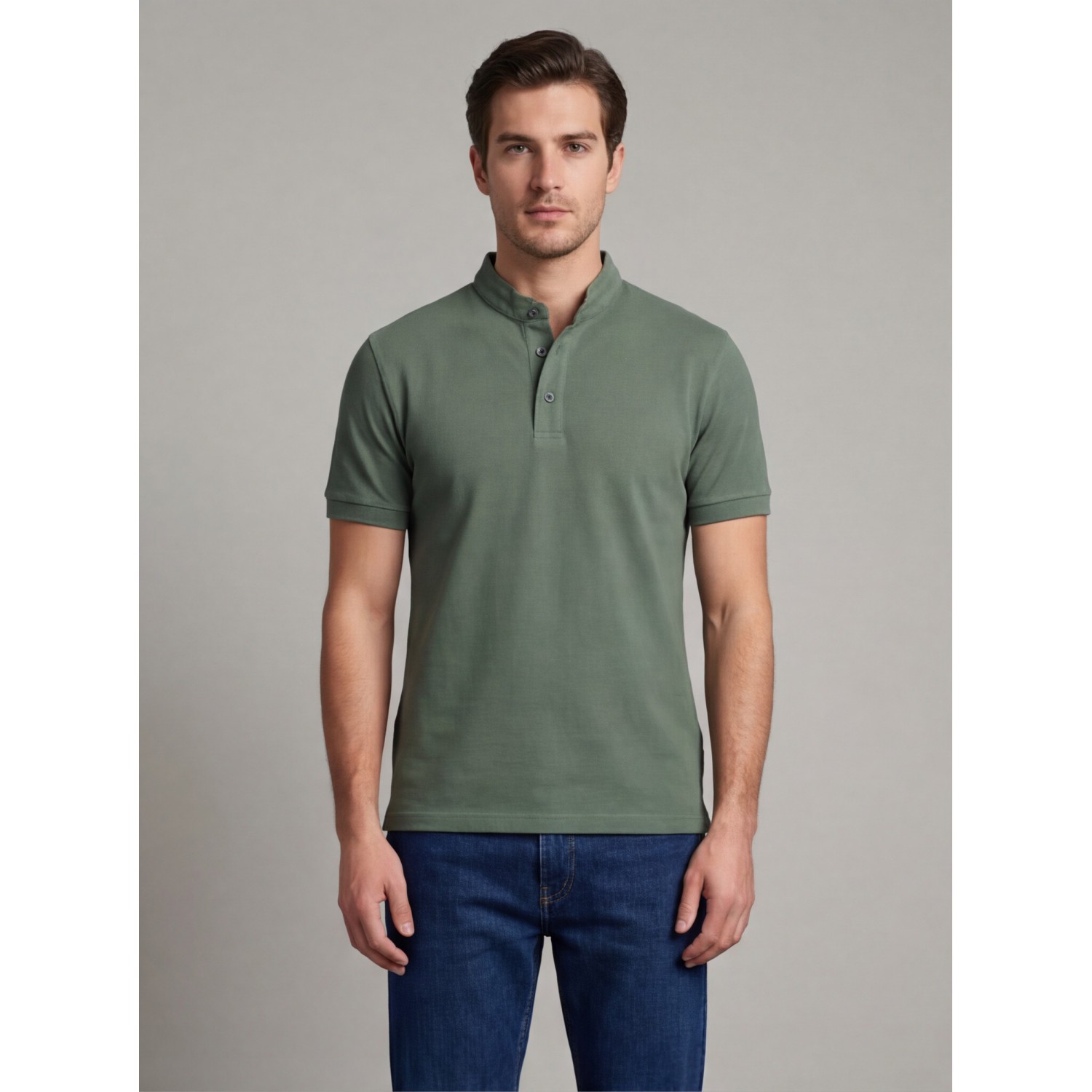 Life Style Butiken Ανδρική κοντομάνικη μπλούζα Polo Mao με κουμπιά LS12431837 Μέντα