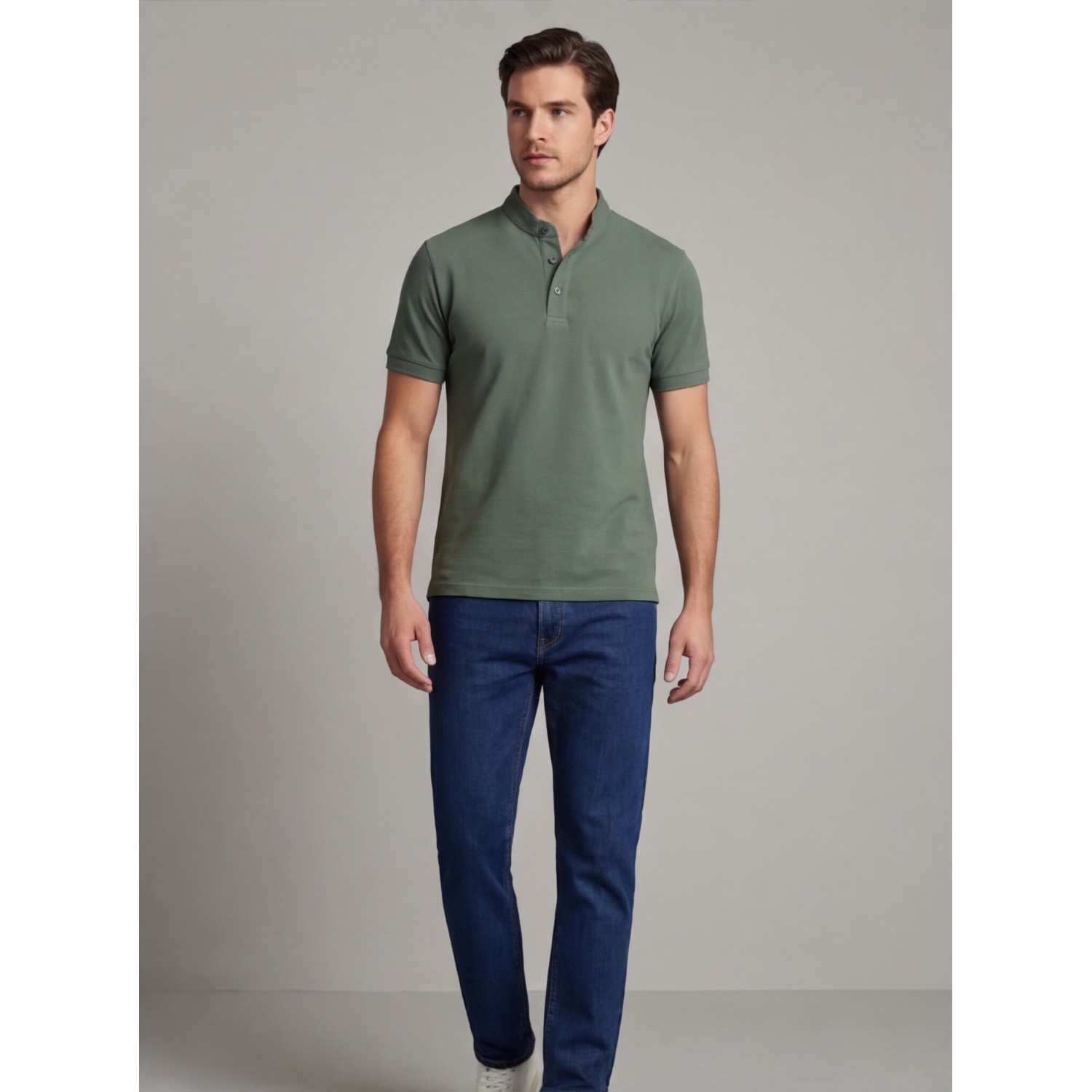 Life Style Butiken Ανδρική κοντομάνικη μπλούζα Polo Mao με κουμπιά LS12431837 Μέντα