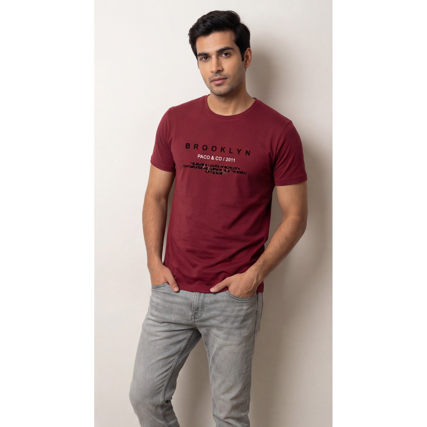 Life Style Butiken Ανδρική κοντομάνικη μπλούζα LS12631005 Μπορντό