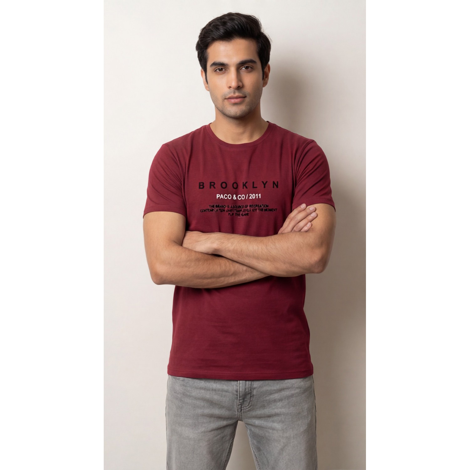 Life Style Butiken Ανδρική κοντομάνικη μπλούζα LS12631005 Μπορντό