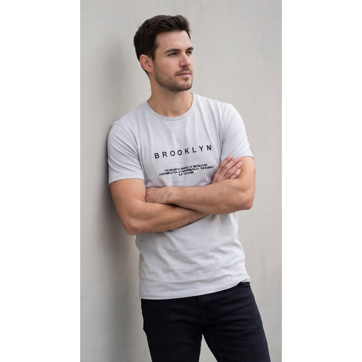 Life Style Butiken Ανδρική κοντομάνικη μπλούζα LS12631005 Γκρι