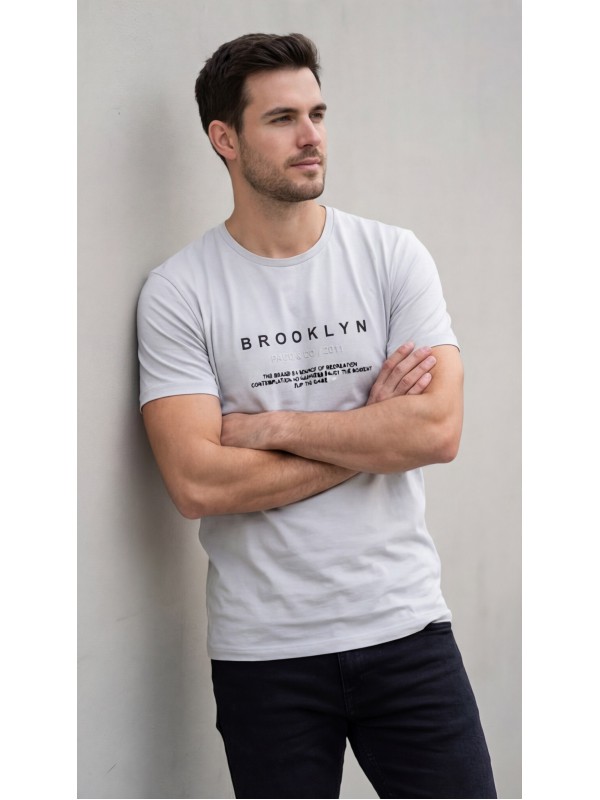 Life Style Butiken Ανδρική κοντομάνικη μπλούζα LS12631005 Γκρι