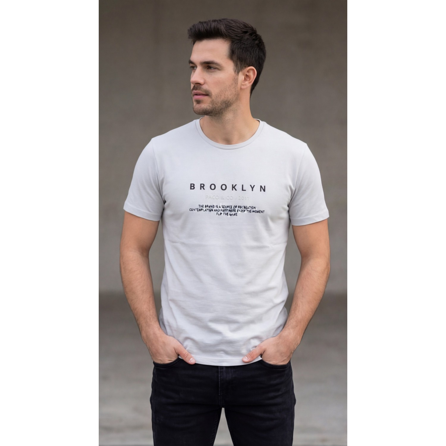 Life Style Butiken Ανδρική κοντομάνικη μπλούζα LS12631005 Γκρι