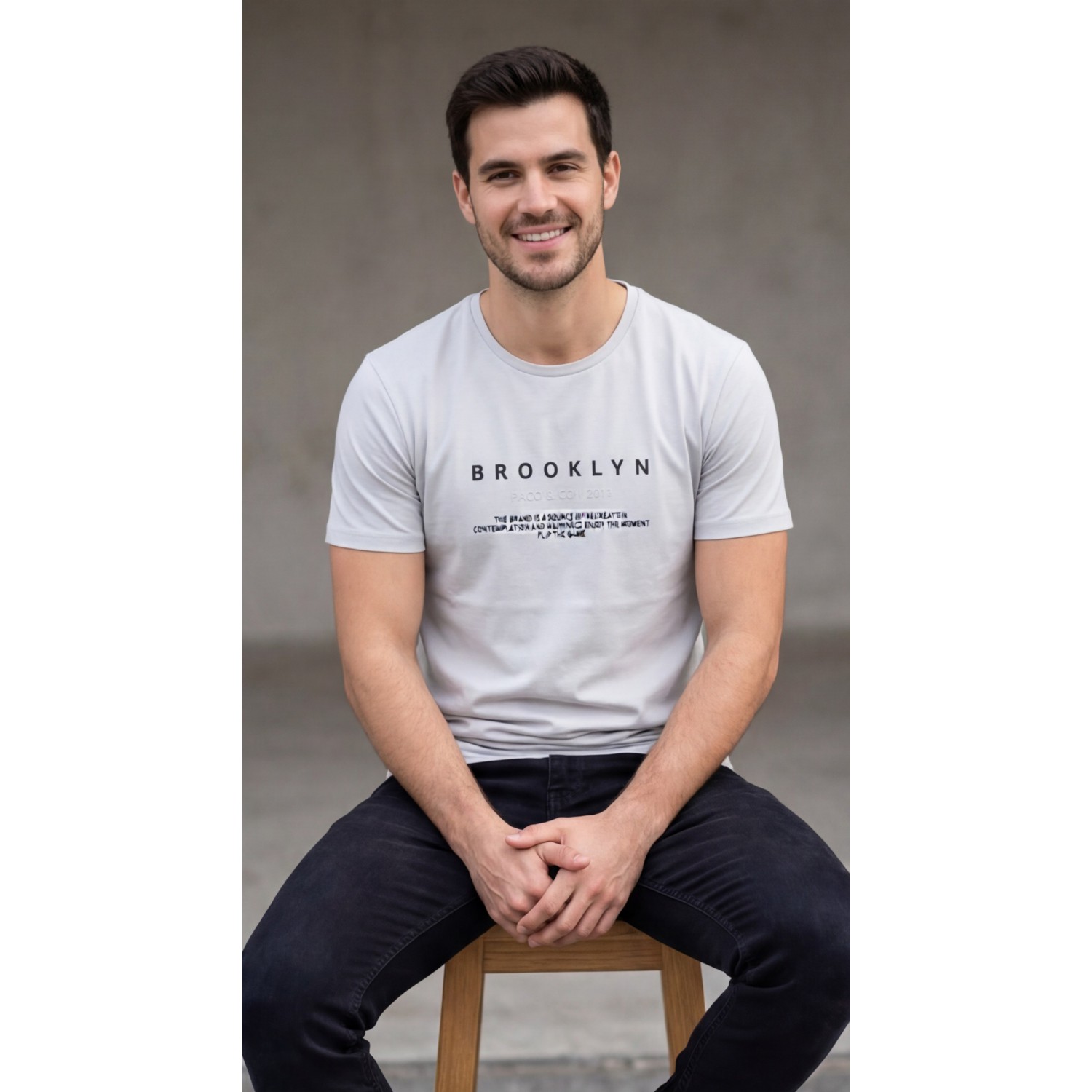 Life Style Butiken Ανδρική κοντομάνικη μπλούζα LS12631005 Γκρι