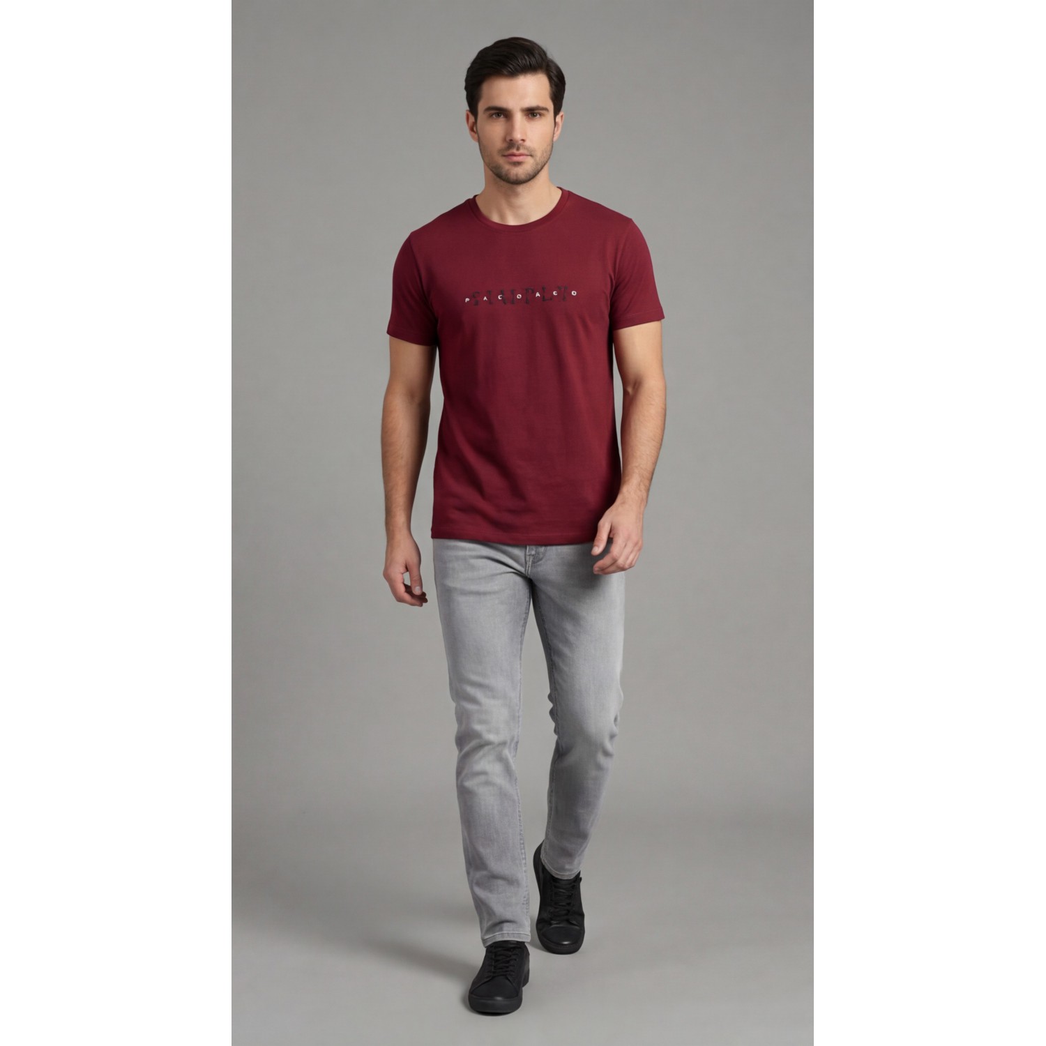 Life Style Butiken Ανδρική κοντομάνικη μπλούζα LS12631018 Μπορντό