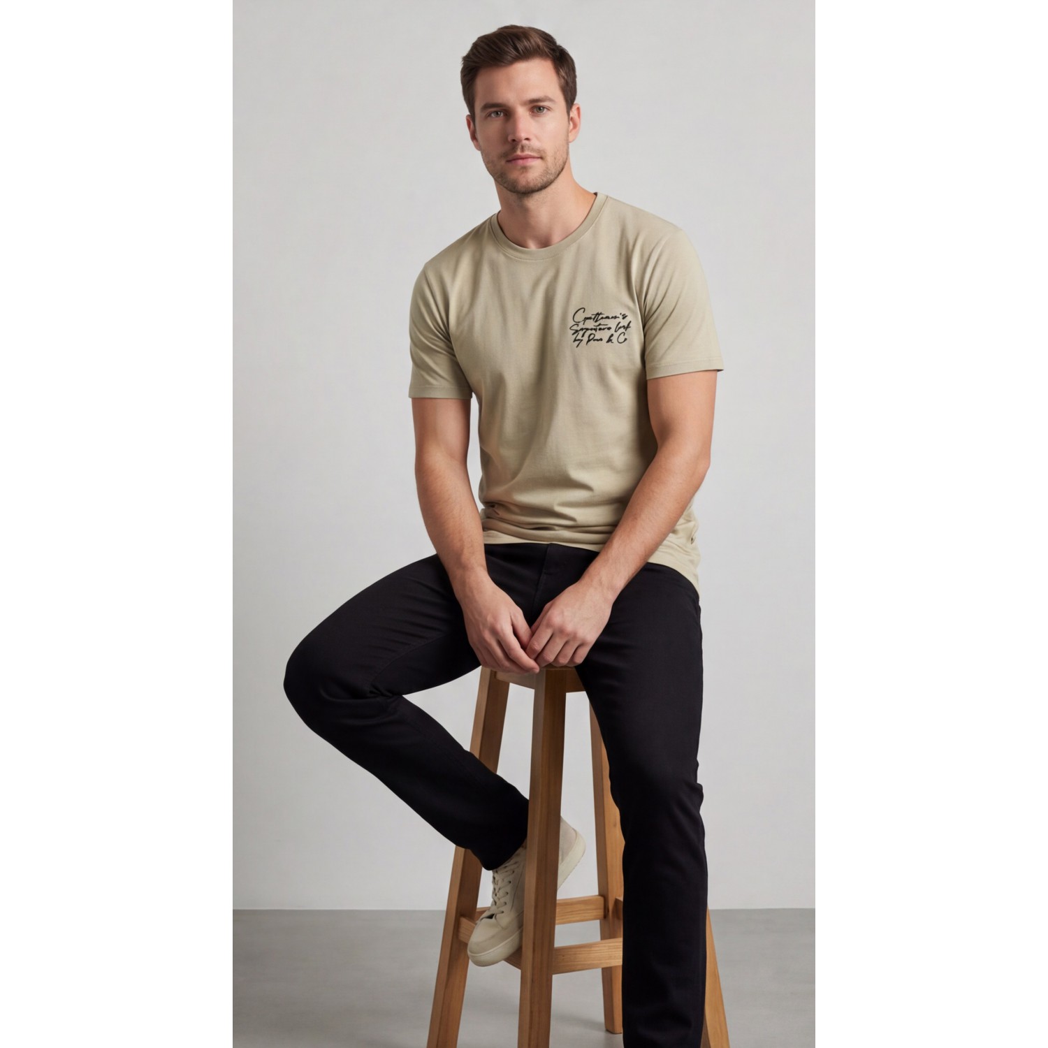 Life Style Butiken Ανδρική κοντομάνικη μπλούζα LS12631032 Μπεζ