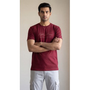 Life Style Butiken Ανδρική κοντομάνικη μπλούζα LS12631034 Μπορντό