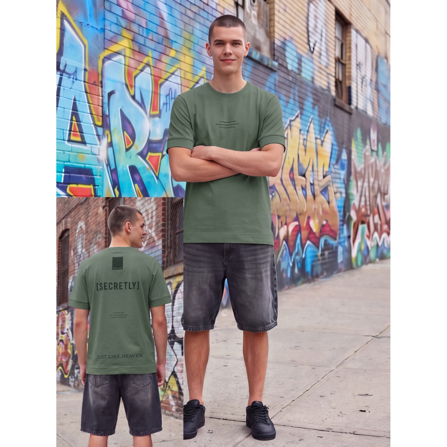 Life Style Butiken Ανδρική κοντομάνικη μπλούζα oversized LS12631045 Πράσινο