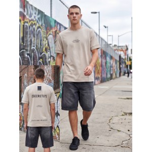 Life Style Butiken Ανδρική κοντομάνικη μπλούζα oversized LS12631045 Μπέζ