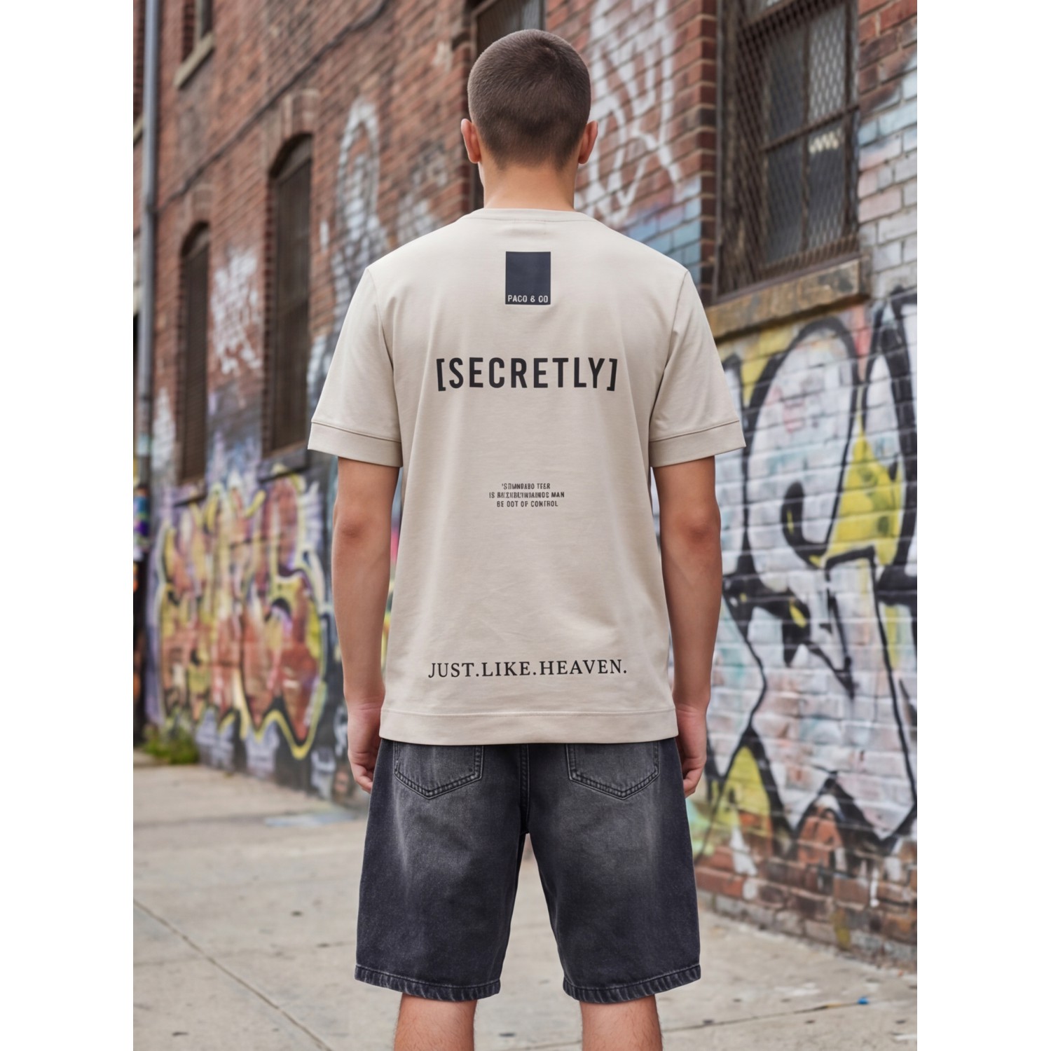 Life Style Butiken Ανδρική κοντομάνικη μπλούζα oversized LS12631045 Μπέζ