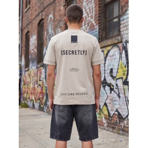 Life Style Butiken Ανδρική κοντομάνικη μπλούζα oversized LS12631045 Μπέζ