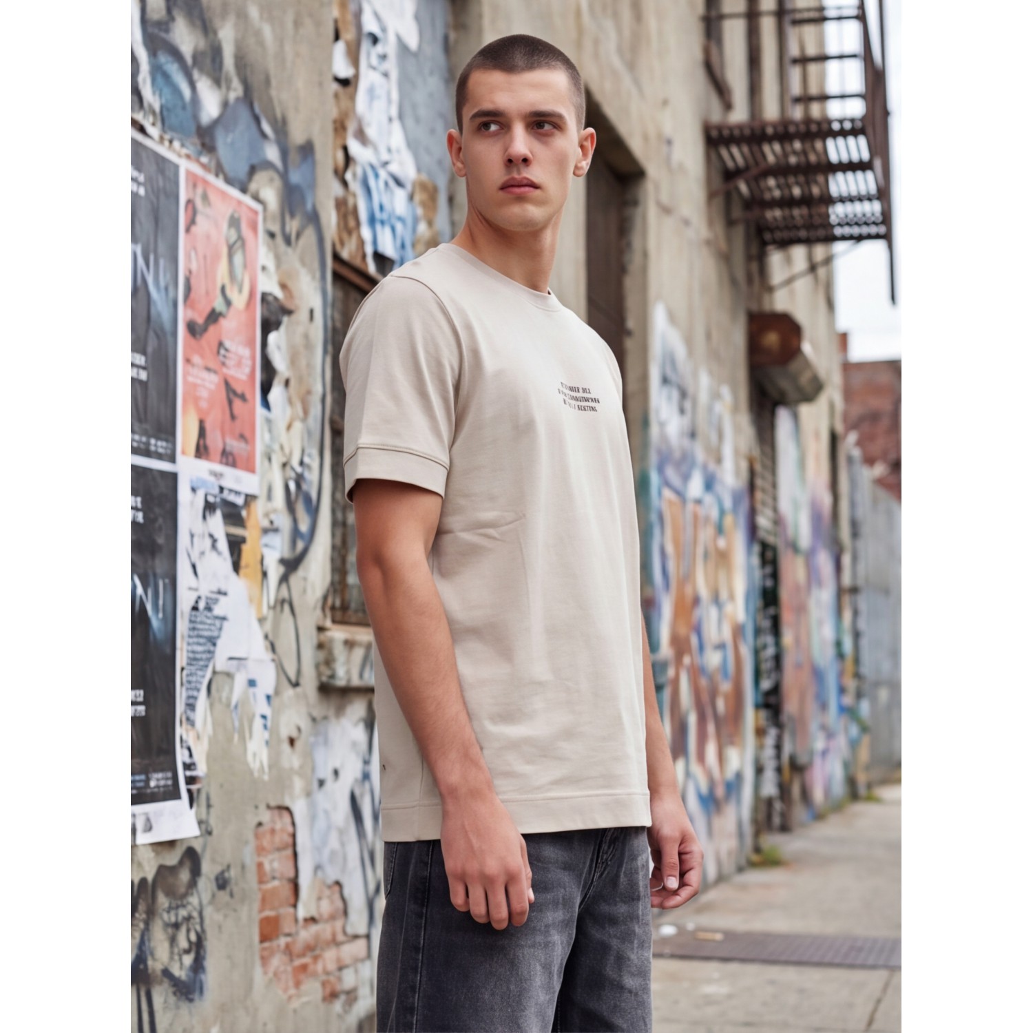 Life Style Butiken Ανδρική κοντομάνικη μπλούζα oversized LS12631045 Μπέζ