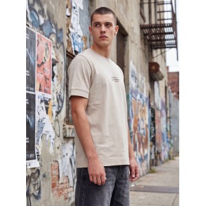 Life Style Butiken Ανδρική κοντομάνικη μπλούζα oversized LS12631045 Μπέζ