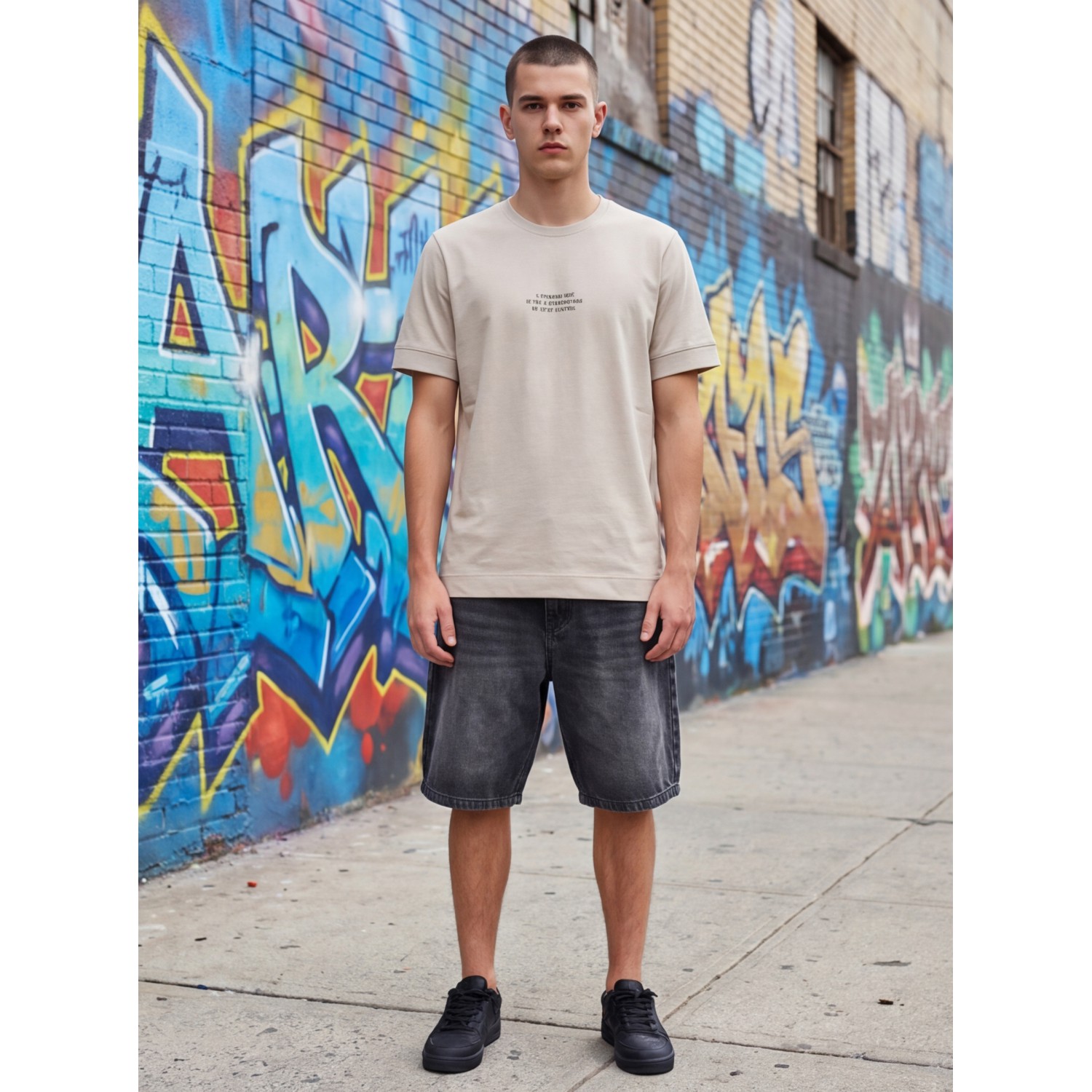 Life Style Butiken Ανδρική κοντομάνικη μπλούζα oversized LS12631045 Μπέζ