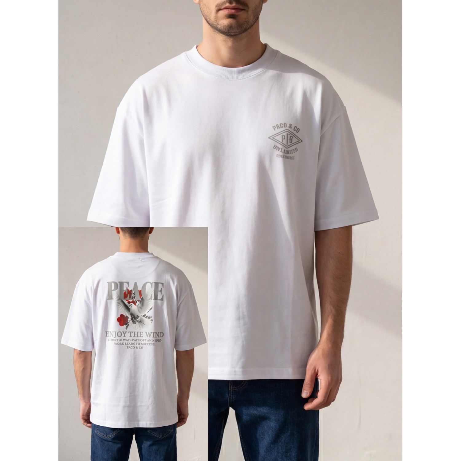 Life Style Butiken Ανδρική κοντομάνικη μπλούζα oversize LS12631063 Λευκό