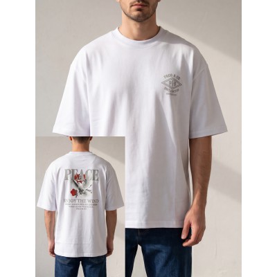 Life Style Butiken Ανδρική κοντομάνικη μπλούζα oversize LS12631063 Λευκό