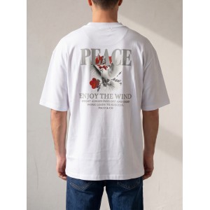 Life Style Butiken Ανδρική κοντομάνικη μπλούζα oversize LS12631063 Λευκό